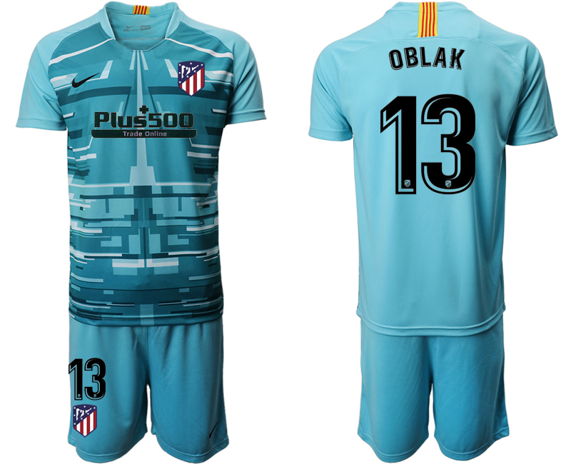 Men 2020-2021 club Atletico Madrid blue goalkeeper #13 Soccer Jerseys